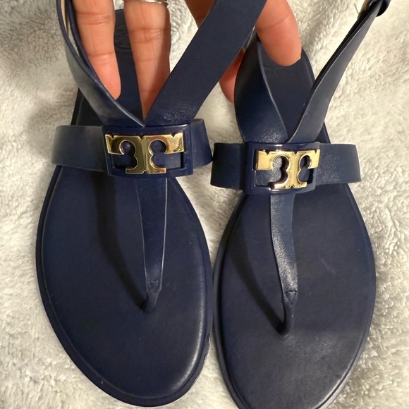 Tory Burch Navy Blue Sandals with Gold Accent - Picture 1 of 7